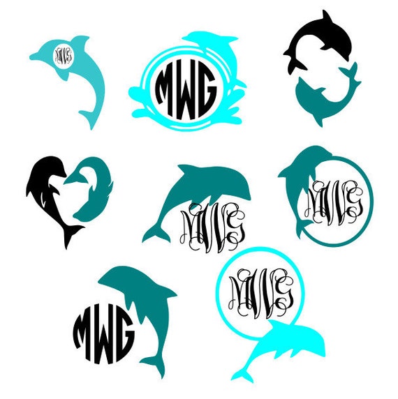 Download Dolphin SVG DXF EPS Circle Monogram frames Vinyl cut | Etsy