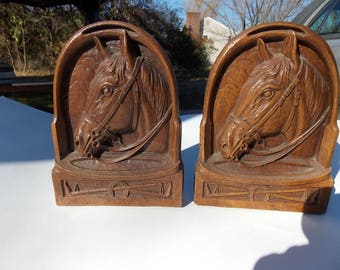VINTAGE SYROCO WOOD Horse Head Bookends