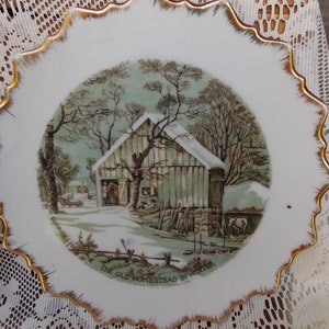 VINTAGE CURRIER & IVES Wall Plates The Homestead In Winter and The Old Homestead In Winter Wall Hangings image 2