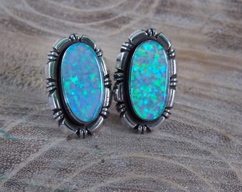 Native American Sterling Silver Opal Earrings Stamped C (artiste) Stamped Sterling