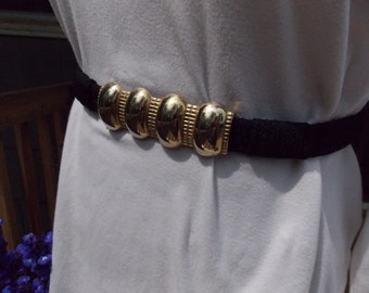 Vintage Fashion Belt Gold Slider Black Braided Belt 30" Length Never Worn