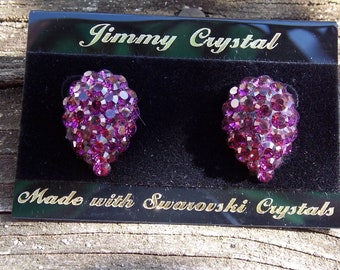 Jimmy Crystal made with Swarovski Crystals Rasberry color Post Earrings