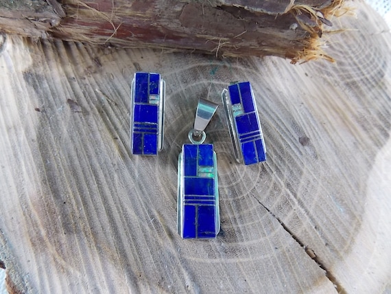 Native American Sterling Silver Inlay Lapis Opel … - image 2