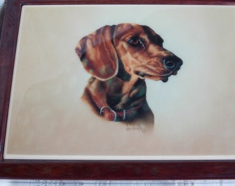 Smooth Coat Dachshund Ceramic Tile  Wooden Hinged Jewelry Box Friendly, Curious, Spunky Dog (New Old Stock)