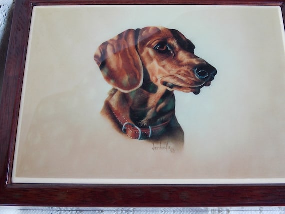 Smooth Coat Dachshund Ceramic Tile  Wooden Hinged… - image 1