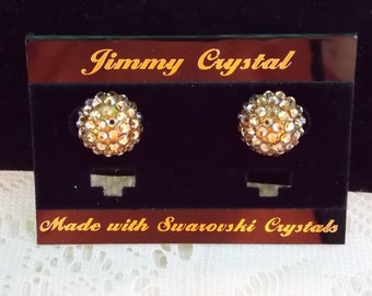 Jimmy Crystal made with Swarovski Crystals Gold color Crystals post Earrings