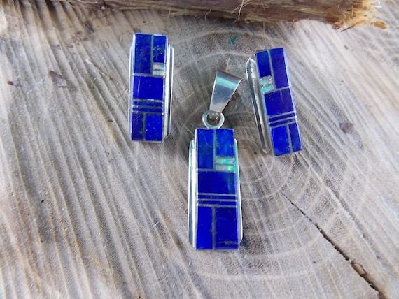 Native American Sterling Silver Inlay Lapis Opel … - image 1