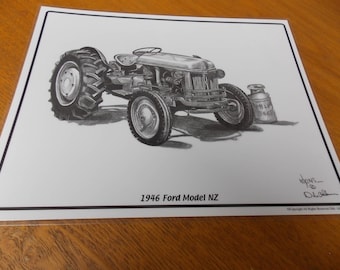 1946 FORD MODEL NZ Farm Tractor Artist Dale Adkins Art Print    Laminated  Reproduction