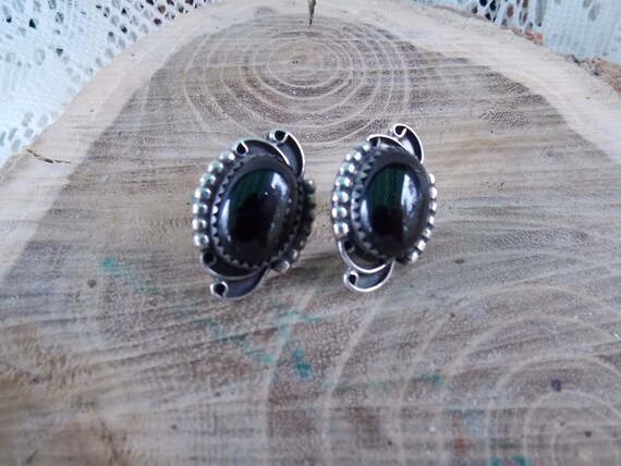 Native American Sterling Silver Onyx Stone Earrin… - image 2
