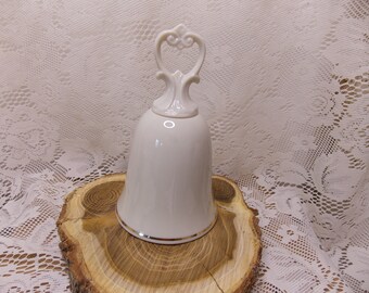 Vintage Lenox Special Ivory with Gold Trim Bell with Heart Shape Handle Height 5 1/2" Great Cake Topper or Collectible Made in USA