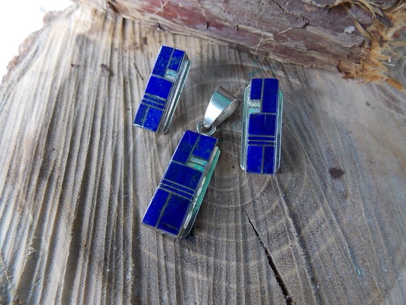 Native American Sterling Silver Inlay Lapis Opel … - image 3