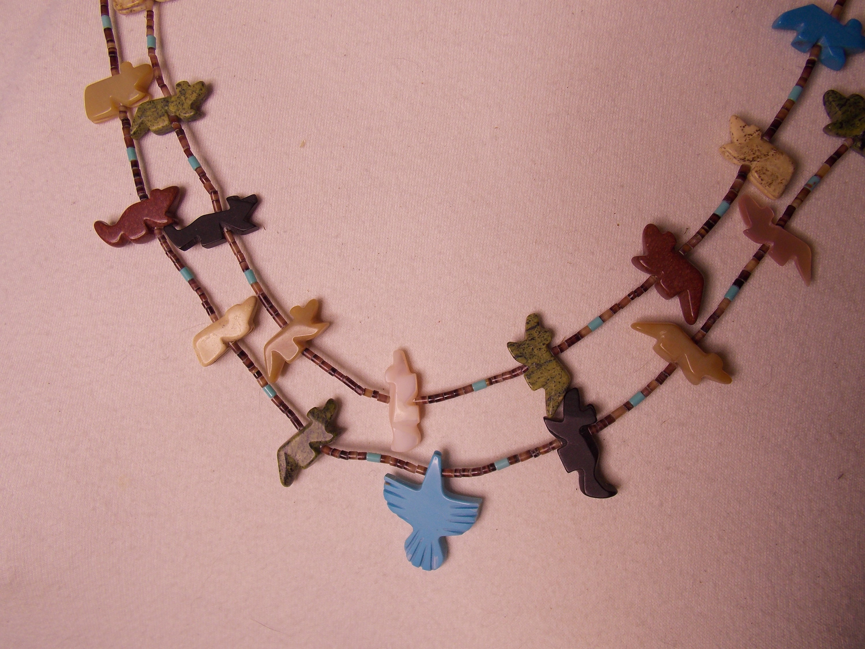 Native American Zuni Fetish 2 Strand Necklace Thunderbird