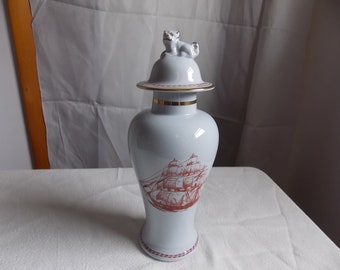 vintage Spode Dog Vase couvert Motif Trade Winds dans sa boîte d'origine