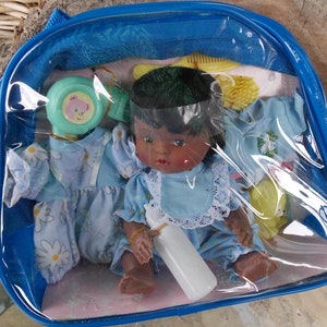 Rare Vintage Kuza Pocketbook Palz Black Baby Doll Blue Outfits Never opened image 1