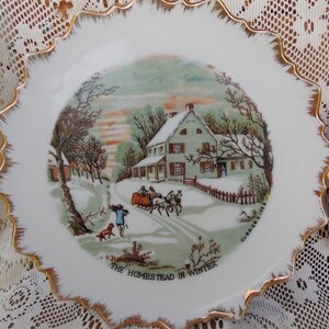 VINTAGE CURRIER & IVES Wall Plates The Homestead In Winter and The Old Homestead In Winter Wall Hangings image 4