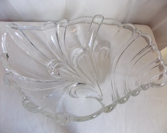 Vintage Heavy Clear Glass Fruit Bowl Looks Cresting Waves