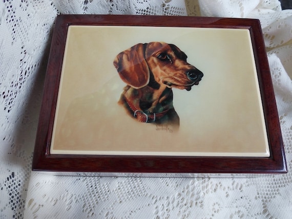 Smooth Coat Dachshund Ceramic Tile  Wooden Hinged… - image 2