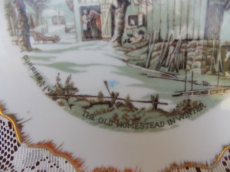 VINTAGE CURRIER & IVES Wall Plates The Homestead In Winter and The Old Homestead In Winter Wall Hangings image 3