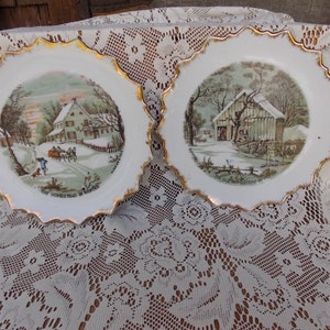 VINTAGE CURRIER & IVES Wall Plates The Homestead In Winter and The Old Homestead In Winter Wall Hangings image 1