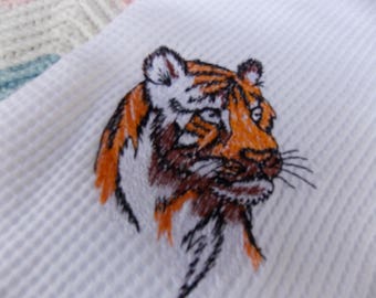 NEWBORN BABY RECEIVING Swaddling Blanket Embroidered Bengal Tiger