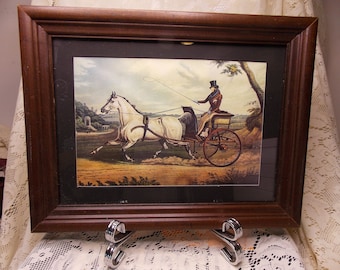 Vintage Equestrian Horse and Carriage Driver with Cavalier King Charles Spaniel at his feet Framed Print