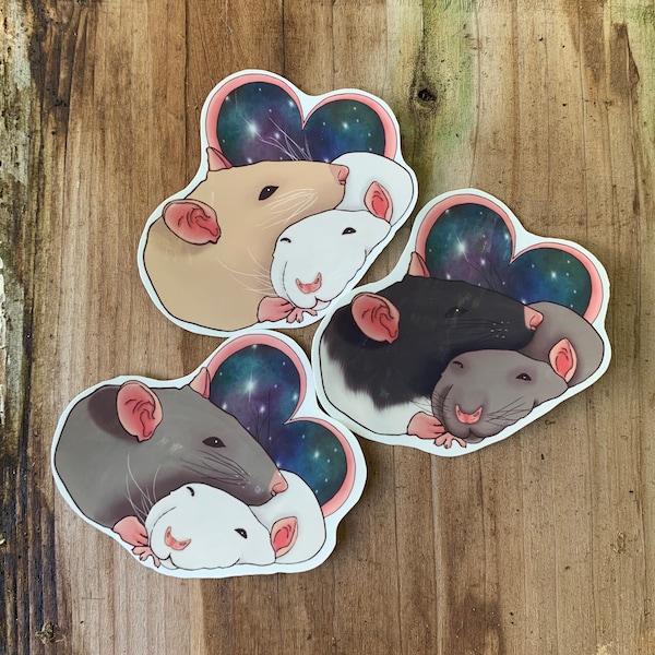 Double rat sticker, customizable, galaxy, heart