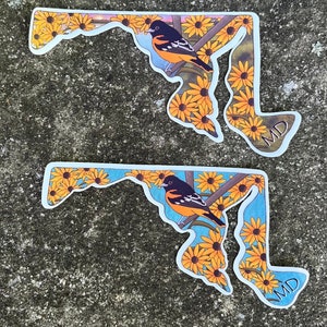 Maryland State Sticker, Black-eyed Susan, Baltimore Oriole, vinyl sticker,