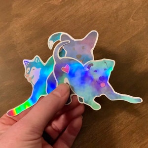 Holographic, Vinyl Stickers, Dog, Husky,Corgi, Pit bull, galaxy, heart,