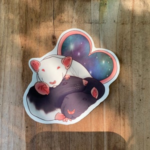 Triple rat sticker, customizable, galaxy, heart