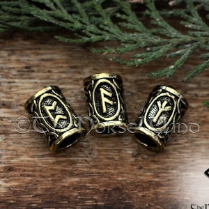 Viking Runes Hair Bead Bronze Beard Beads Futhark Dwarven Beard Ring, Norse Dreadlocks Celtic Jewelry Viking Jewelry