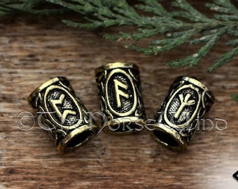 Viking Runes Hair Bead Bronze Beard Beads Futhark Dwarven Beard Ring, Norse Dreadlocks Celtic Jewelry Viking Jewelry