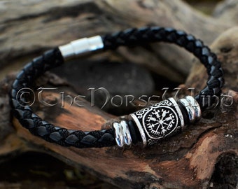 Viking Bracelet, Vegvisir Leather Bracelet, Viking Compass Wristband, Viking Jewelry, Norse Runes Amulet, Asatru, Norse Mythology