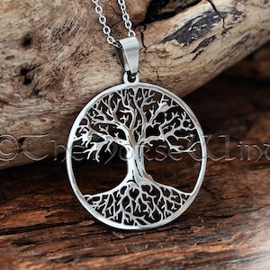 Silver Yggdrasil Necklace, Viking Necklace, Celtic Tree of Life Pendant, Norse Mythology World Tree, Laser Cut Steel, Viking Jewelry