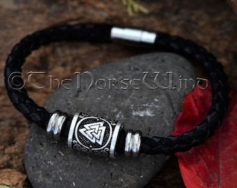 Valknut Leather Bracelet, Viking Bracelet, Odin Viking Death Knot Wristband, Viking Jewelry, Norse Runes Amulet, Asatru, Norse Mythology