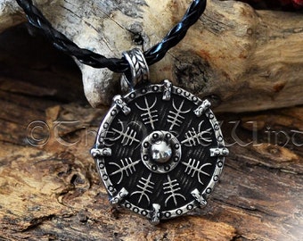 Viking Necklace Helm of Awe | Aegishjalmur Norse Runes Pendant | Stainless Steel Protection Amulet | Viking Jewelry | Norse Mythology
