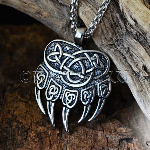Collier patte d'ours viking, pendentif berserker noeud celtique amulette de force griffe d'ours nordique, acier inoxydable, bijoux vikings mythologie nordique