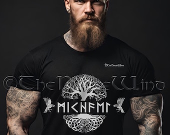 Custom Viking T-Shirt, Personalized Runes Tee, Yggdrasil with Viking Ravens Tee Shirt, Viking Clothes, S - 5XL, Norse Mythology