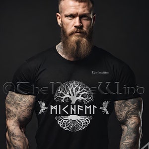 Custom Viking T-Shirt, Personalized Runes Tee, Yggdrasil with Viking Ravens Tee Shirt, Viking Clothes, S - 5XL, Norse Mythology