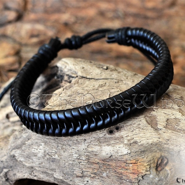 Braided Leather Bracelet, Men's Leather Wristband, Gothic Viking Bracelet, Womens / Mens Black Leather Cuff Norse Viking Jewelry
