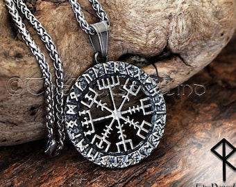 Vegvisir Necklace Viking Compass Norse Runes Pendant, Vikings Protection Amulet, Steel Viking Jewelry Norse Mythology