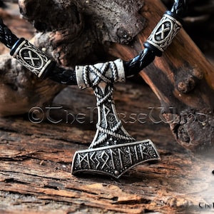 Viking Mjolnir-ketting, Thors hamer-hanger, gepersonaliseerde Viking Runen-ketting, Viking-sieraden, sterkte-amulet Noorse mythologie Asatru