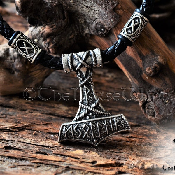 Viking Mjolnir Necklace, Thor's Hammer Pendant, Personalized Viking Runes Necklace, Viking Jewelry, Strength Amulet Norse Mythology Asatru