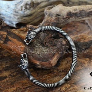 Viking Bracelet, Fenrir Wolf Head Arm Ring, Steel Viking Torque, Viking Wolf Torc, Norse Ragnar Bracelet, Norse Mythology, Viking Jewelry