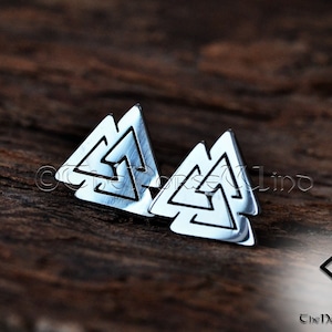 Valknut Earrings, Viking Stainless Steel Stud Earrings, Norse Knot of the Slain, Odin&#39;s Triangle Earrings, Viking Jewelry, Norse Mythology