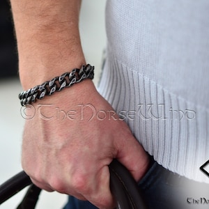 Solid Men's Bracelet, 13mm Miami Cuban Link Chain Bracelet, Viking Curb Chain Bracelet, Gunmetal Steel Heavy Bracelet, Viking Jewelry