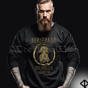 Berserker Viking Sweatshirt, Valhalla Shirt with Celtic Knots Bear, Norse Mythology Men's Sweater Viking Streetwear Unisex Crewneck Pullover