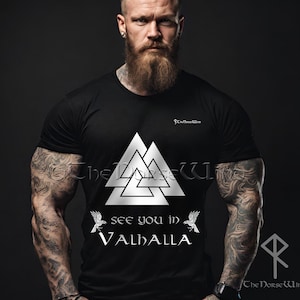 Valknut Viking T-Shirt, See You in Valhalla Shirt, Viking Warriors Odin Tee, Viking Death Knot TShirt, Norse Mythology, Asatru Shirt S - 5XL