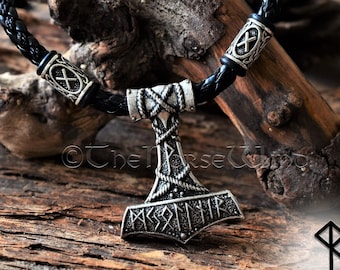 Wikinger Mjölnir Halskette, Thors Hammer Anhänger, Wikinger Runen Halskette, Wikinger Schmuck, Stärke Amulett nordische Mythologie Asatru