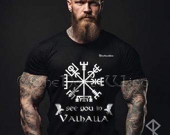 Vegvisir Viking Runes T-Shirt, Viking Compass Norse Tee, See You in Valhalla Shirt, Norse Mythology, Viking Warrior Gift, Unisex S - 5XL