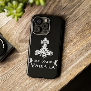 Viking Phone Case for iPhone 15/14/13/Samsung, Norse Mythology Symbol Tough Case Thor's Hammer/Vegvisir/Valknut/Odin Mjolnir Viking Gift